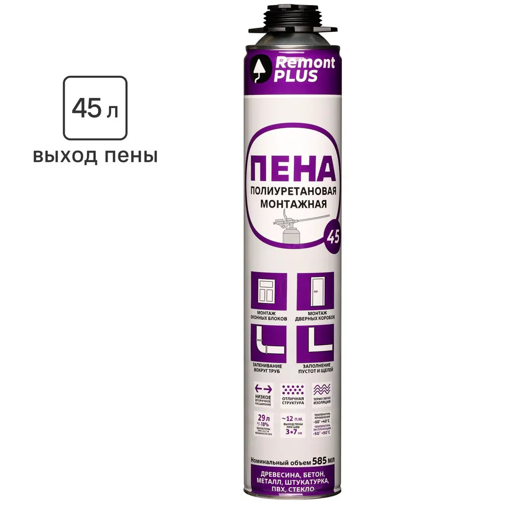 Монтажная пена Remont PLUS 45 профессиональная всесезонная 585 мл 83580369 STLM-0042083