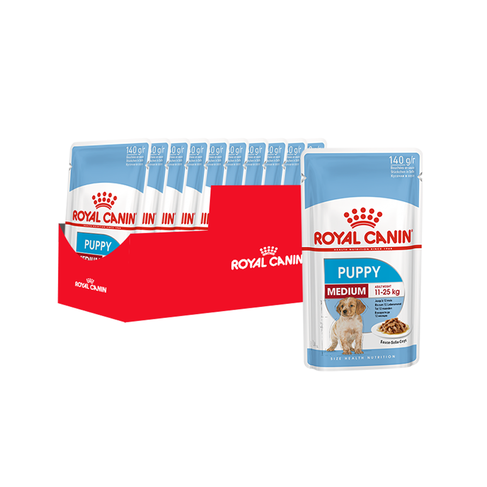 ПР0048346*10 Корм для щенков Medium Puppy для средних пород 11-25кг, соус пауч 140г (упаковка - 10 шт) ROYAL CANIN 