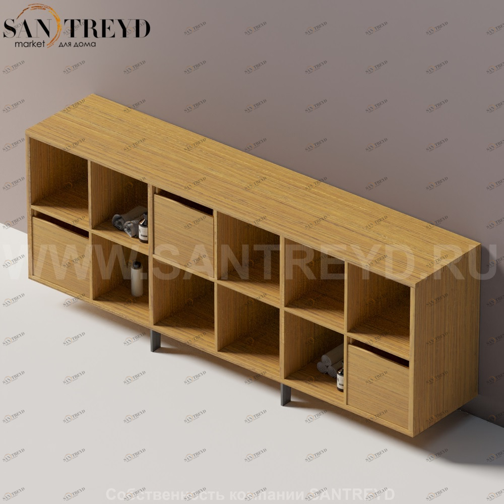 Agape KONTE Горизонтальный шкаф из МДФ под тик с возможностью установки выдвижного ящика AMOB045OT