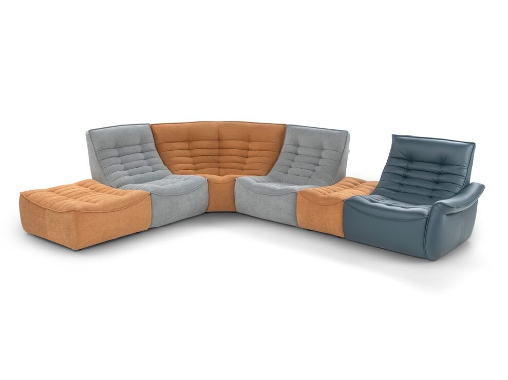 Секционный диван с откидной спинкой из кожи и ткани Calia Italia Modular ARCH-00057453