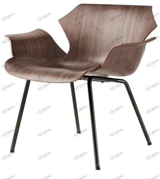 BassamFellows Кресло из стали и дерева с подлокотниками Petal Cb-295m