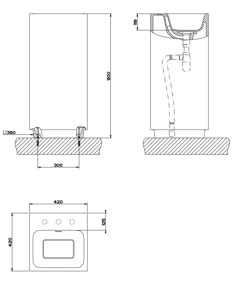 Отдельно стоящая раковина из Cristalplant® с переливом Gessi прямоугольник ARCH-00094911 - Вид №3