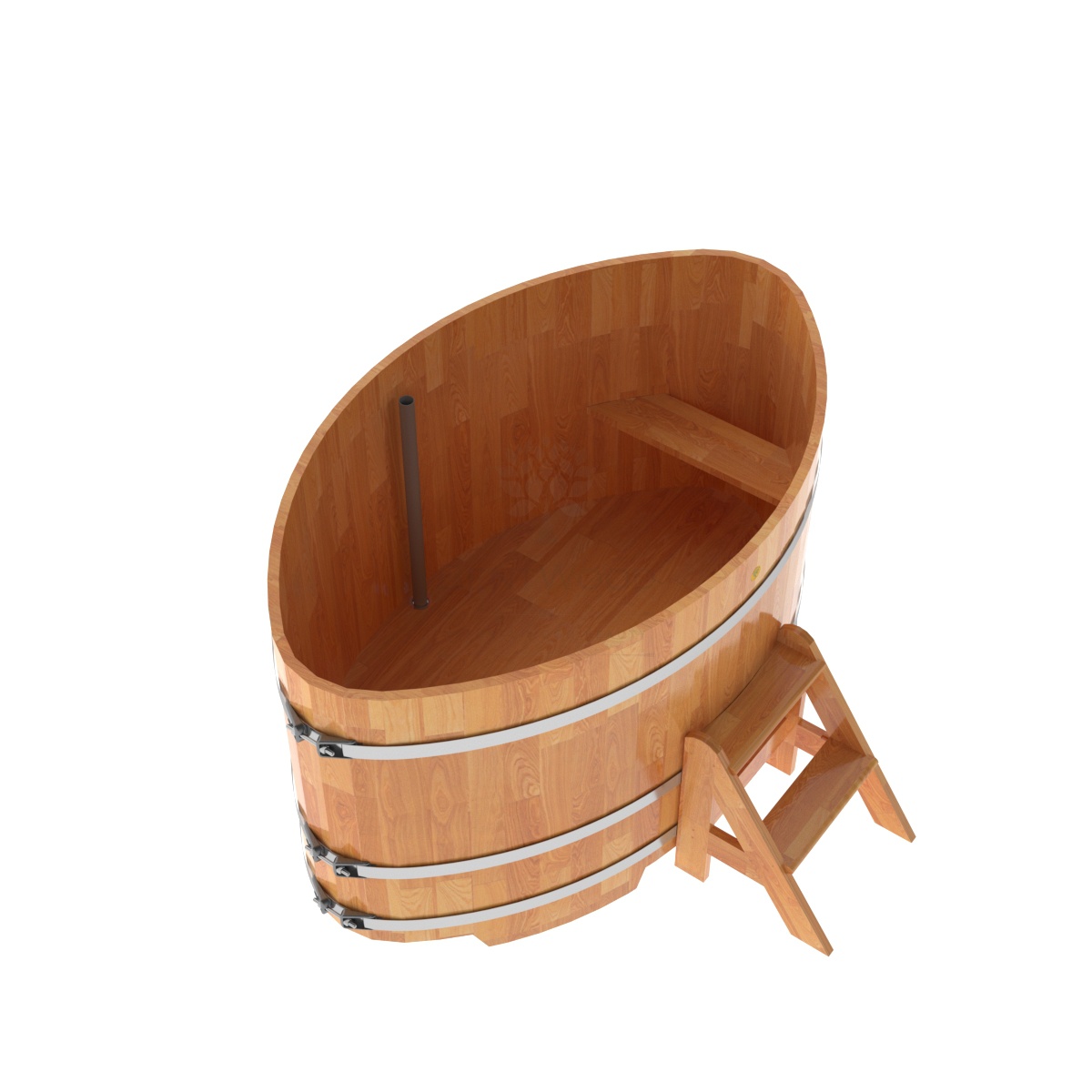 1546 Купель овальная из сращенных ламелей лиственницы 1,15х1,83х1,0 натуральная Alyarus  - Вид №1