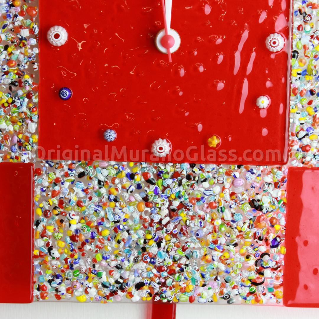 1259 ORIGINALMURANOGLASS Настенные часы с маятником Красная муррина - большие - муранское стекло 30 см  - Вид №1