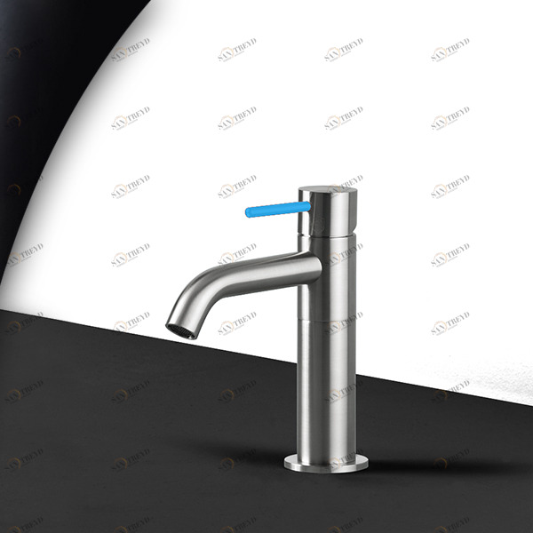 Смеситель для раковины сталь матовая с синей ручкой Toki Radomonte TKS1SCIL16