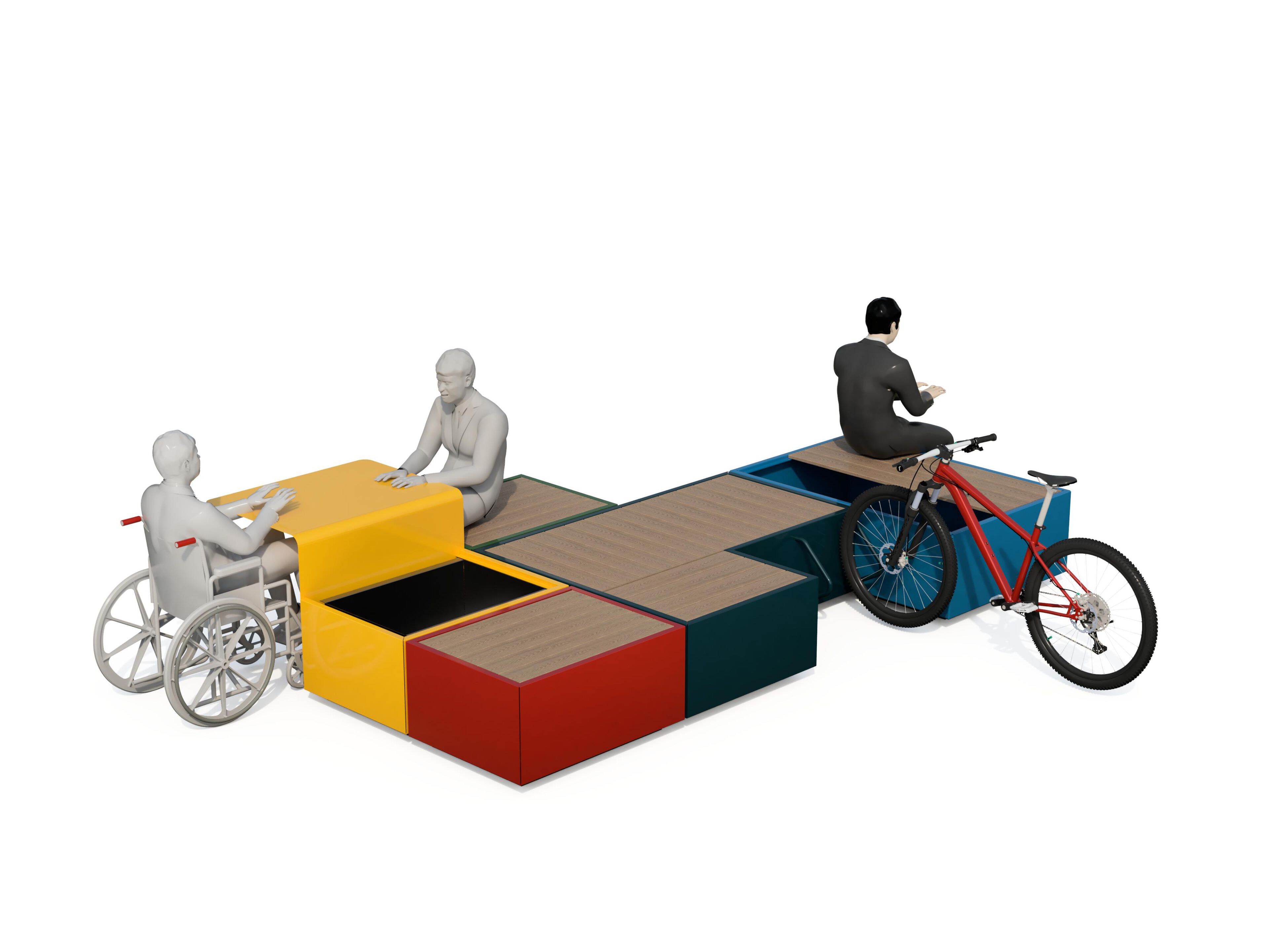 Модульная скамья из оцинкованной стали со встроенной плантатором и велосипедной стойкой Studio Città RESTÒ ARCH-00084567