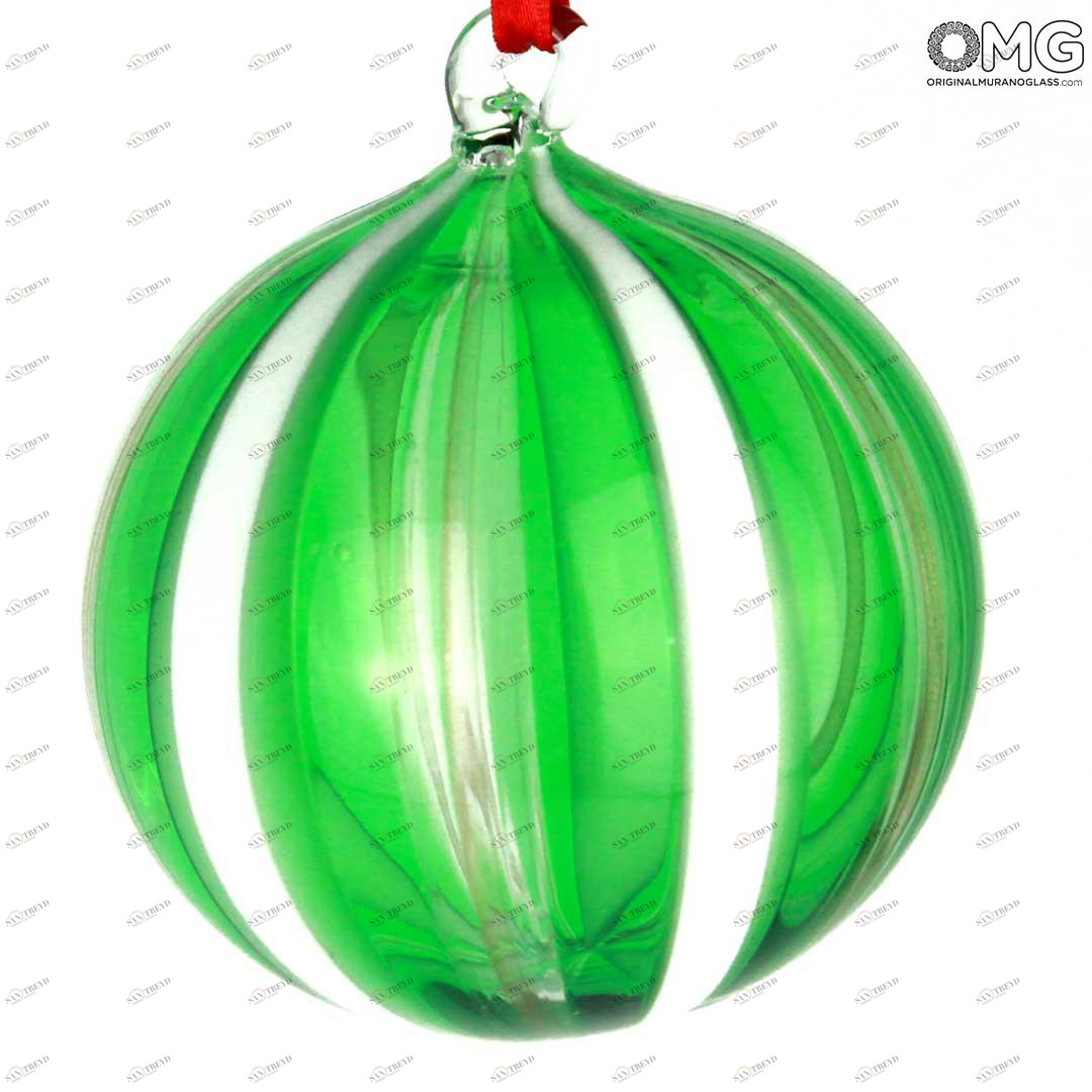 3709 ORIGINALMURANOGLASS Ёлочный шар Fantasy - в зелёную полоску - MURANO GLASS XMAS 8 см 