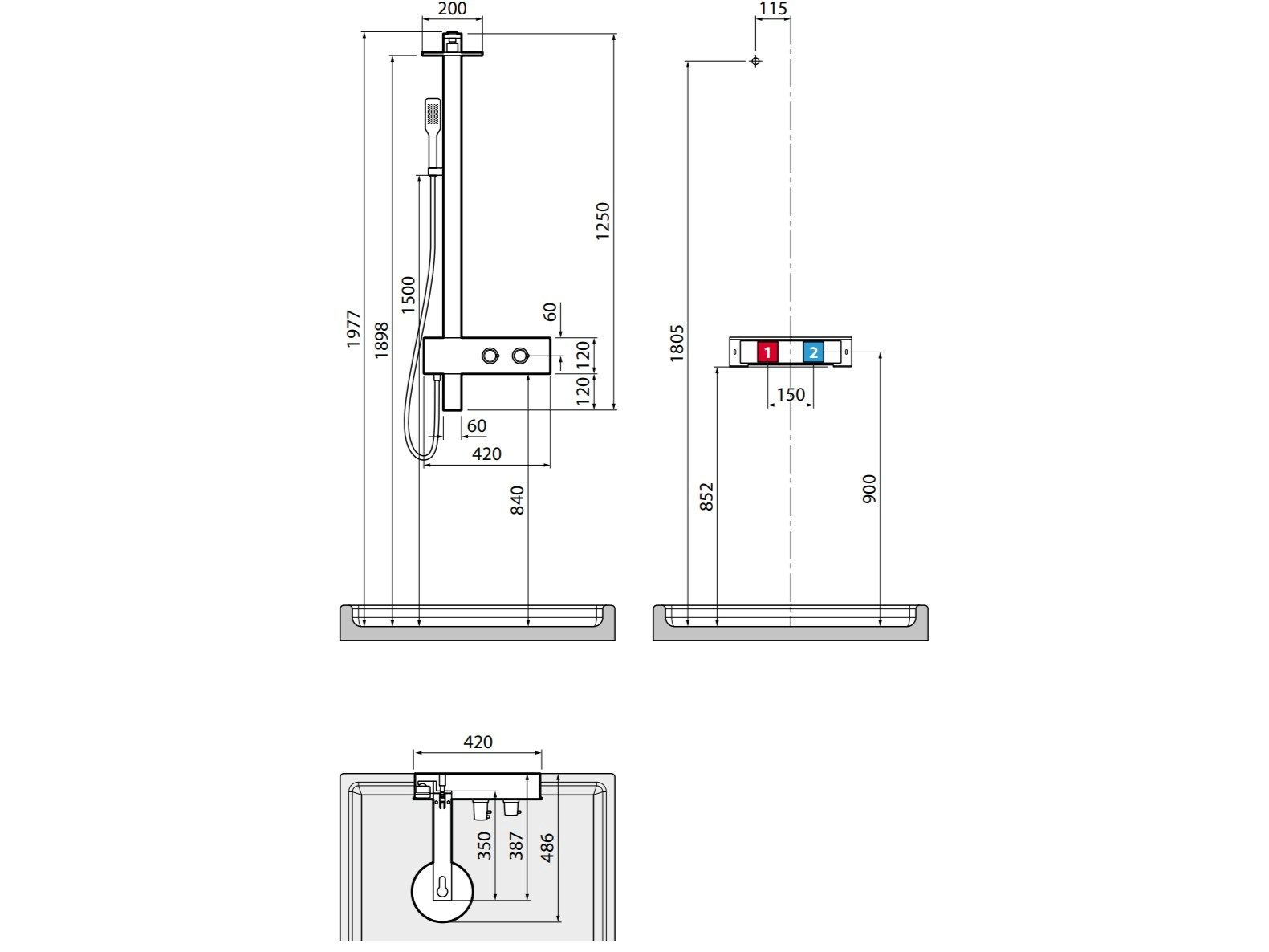 Алюминиевая настенная душевая колонна с ручным душем Novellini F ARCH-00133637 - Вид №2