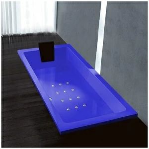Ванна Gruppo treesse Quadra 170 V072C-SX-SIZ синяя с золотой фурнитурой аэромассажем прямоугольная встроенная левая