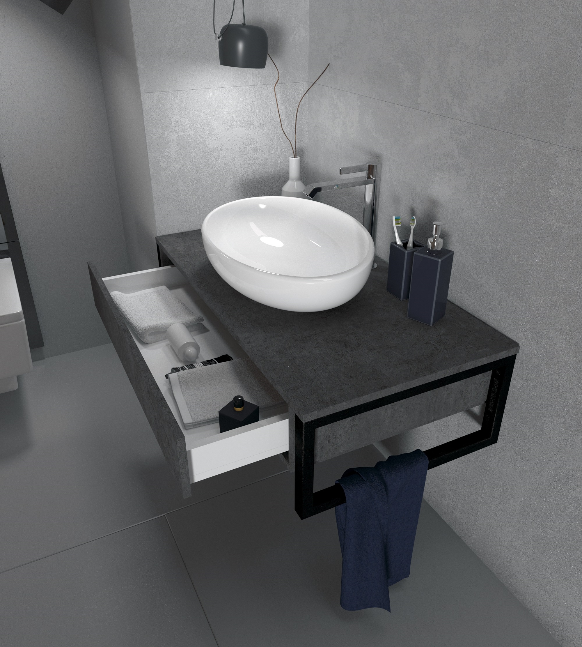 У85848 Тумба GRUNGE LOFT 80П 1в.я Бетон темно-серый 1 Marka GRUNGE LOFT  - Вид №2