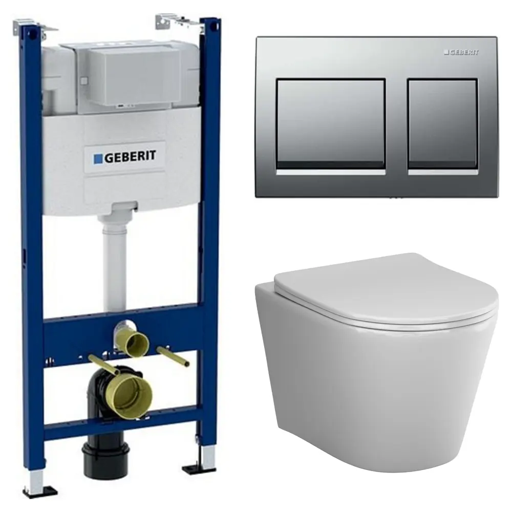 Комплект инсталляции Geberit Alpha с безободковым унитазом AM.PM Flash клавиша Geberit Alpha хром STLM-2151521