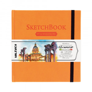401472 Скетчбук для акварели Veroneze 200 г/м2 14.5 х 14.5 см твердый переплет Оранжевый Малевичъ