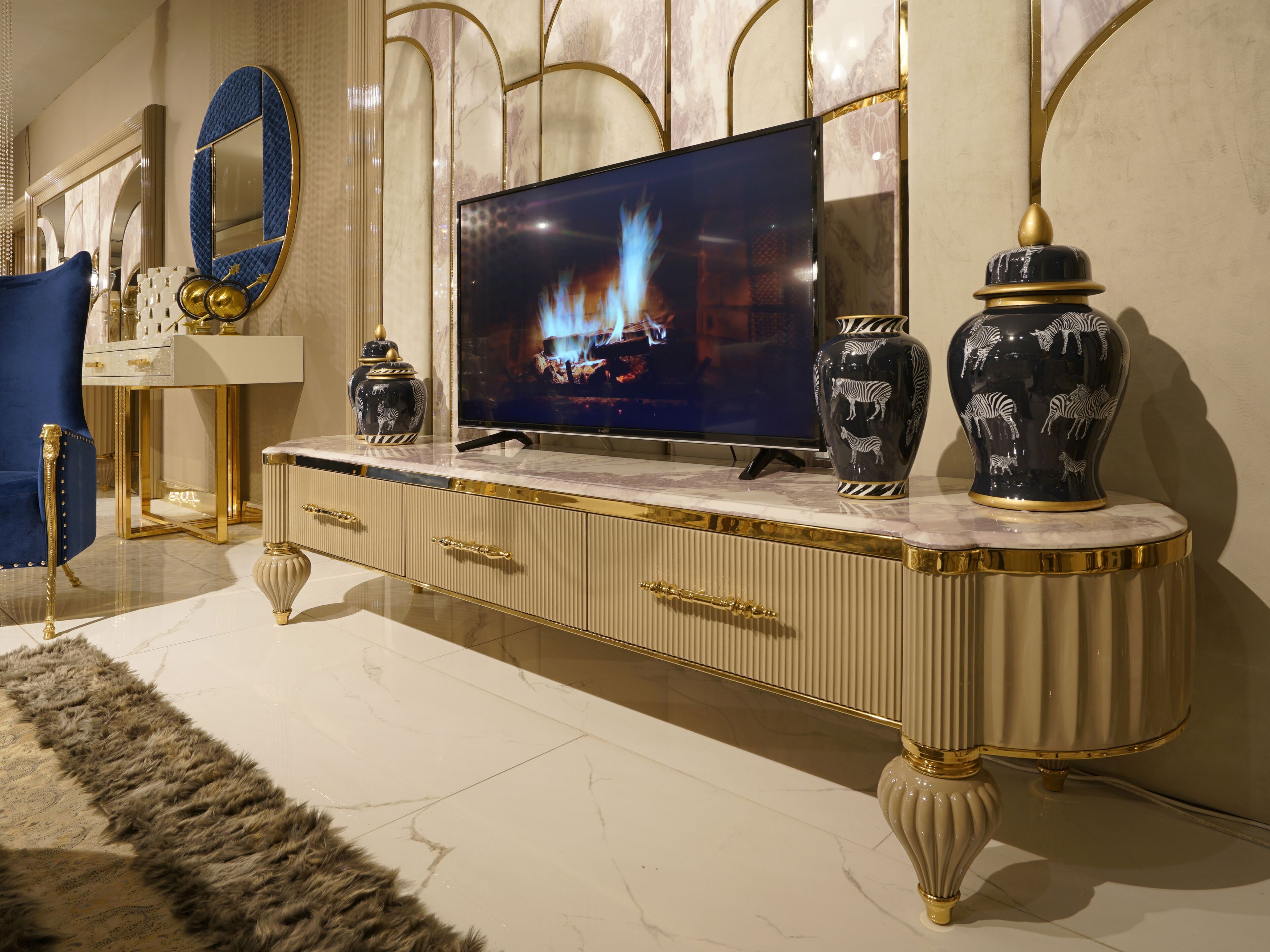 Низкий шкаф для телевизора с ящиками Zebrano Elsiyum ARCH-00106122 - Вид №1