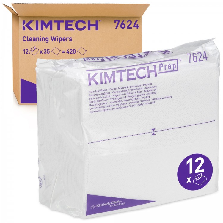 7624 Kimberly Clark Нетканый протирочный материал листовой Kimberly-Clark Kimtech Pure 7624 1-слойный 12 пачек по 35 листов 
