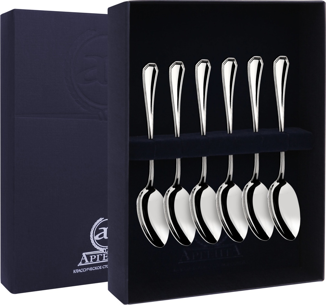 10644574 Аргента (Россия) Набор кофейных ложек 6пр "Элегант" +футляр Серебро 925 