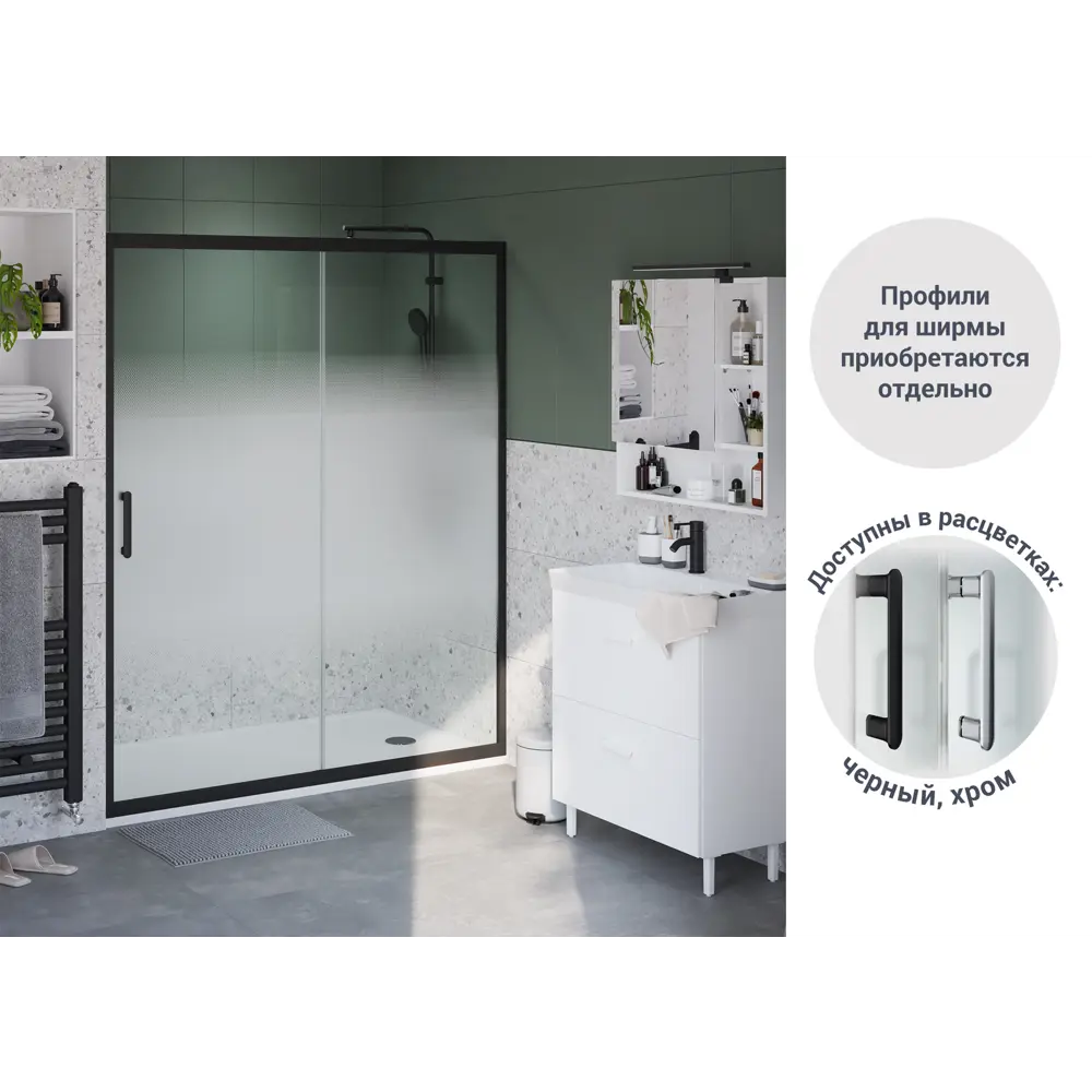 Комплект стекол для раздвижной душевой двери Sensea Easy 160 см стекло с шелкографией, цвет профиля на выбор 83631085 STLM-2066253