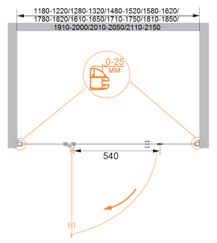 Душевая дверь в нишу CEZARES VERONA-W-B-13-30+60/60-C-Cr - Вид №3