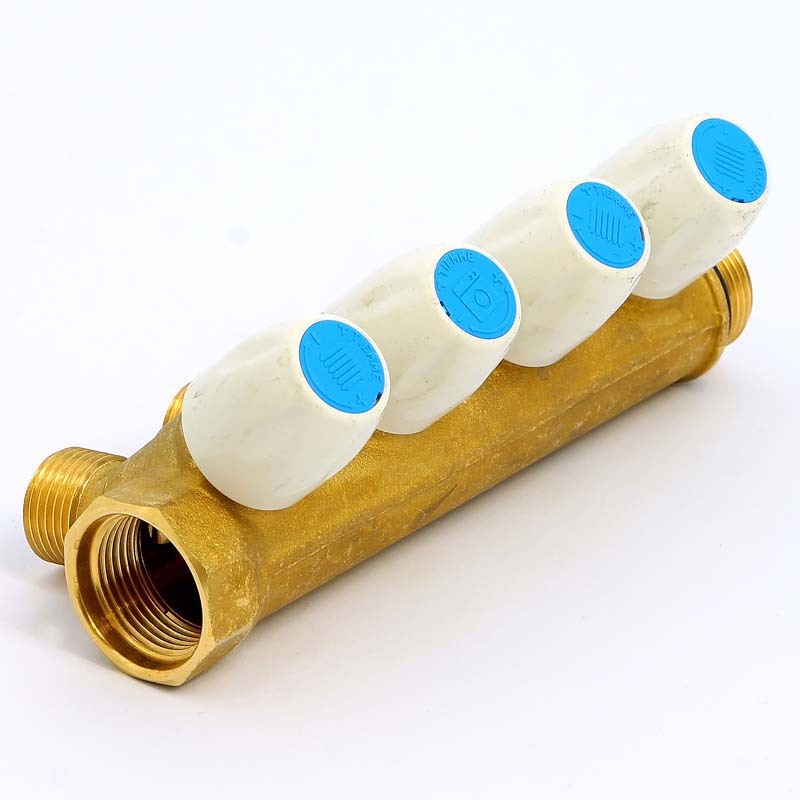 Коллектор НВ 3/4" с вентилями с утолщенными стенками TIEMME 4 выхода 1/2"Н 36мм 1860027 - Вид №3