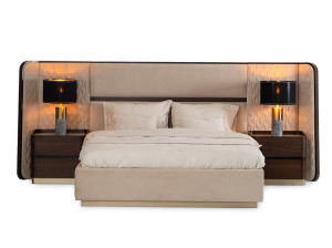 Двуспальная кровать для хранения ткани с мягким изголовьем