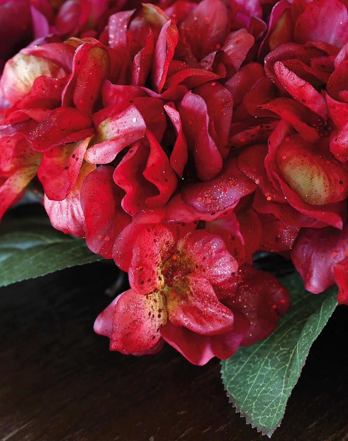 2009 432 a3 Искусственный венок из гортензии с глиттером, Ø 40 см, бордово-золотой H-andreas  - Вид №7