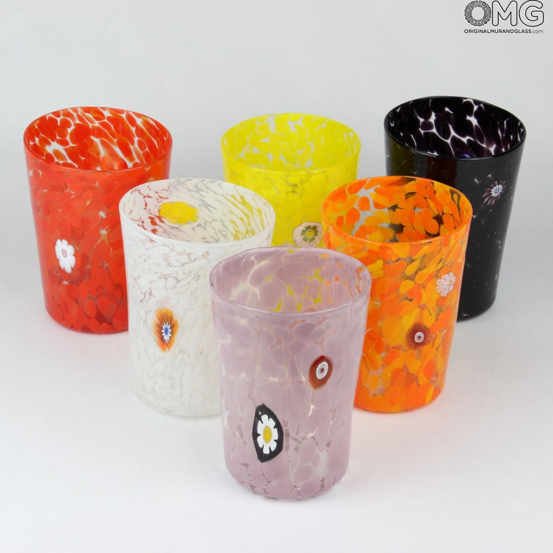 2185 ORIGINALMURANOGLASS Набор из 6 разноцветных стаканов - Коктейль в Erbaria - муранское стекло 8 см  - Вид №1