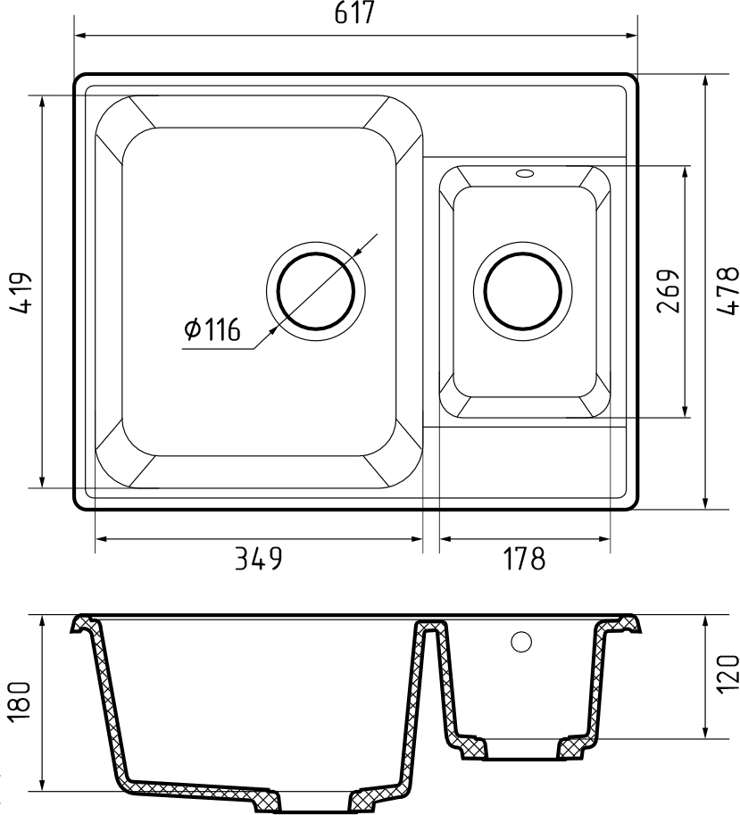 Кухонная мойка Кварц QUARZ S431 GranFest 9-S431 - Вид №2