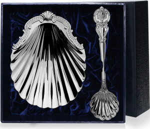 10648776 Аргента (Россия) Набор "Волна" (кокильница+ложка ч. Богема) +футляр Серебро 925
