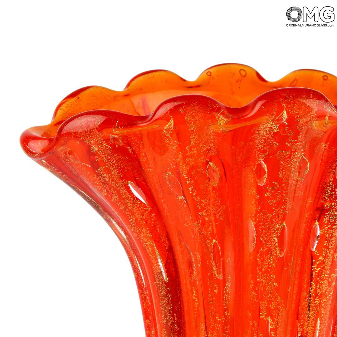 3866 ORIGINALMURANOGLASS Ваза Красная с золотом - муранское стекло OMG 28 см  - Вид №1