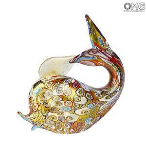 2105 ORIGINALMURANOGLASS Фигурка кита из муранского стекла с золотом и мурринами миллефиори  см
