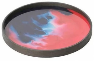 Ethnicraft Круглый поднос из дерева и стекла Bright abstract 20528