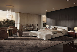 Двуспальная кровать с мягкой тканью