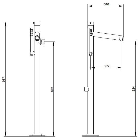 Ama Luxury Shower Напольный смеситель для ванны из нержавеющей стали с ручным душем Venere Th0017l - Вид №2