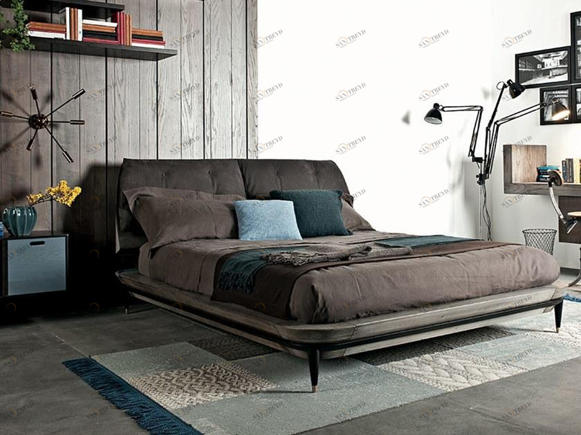 Shake Двуспальная кровать из дерева с мягким изголовьем sun-id-1378160