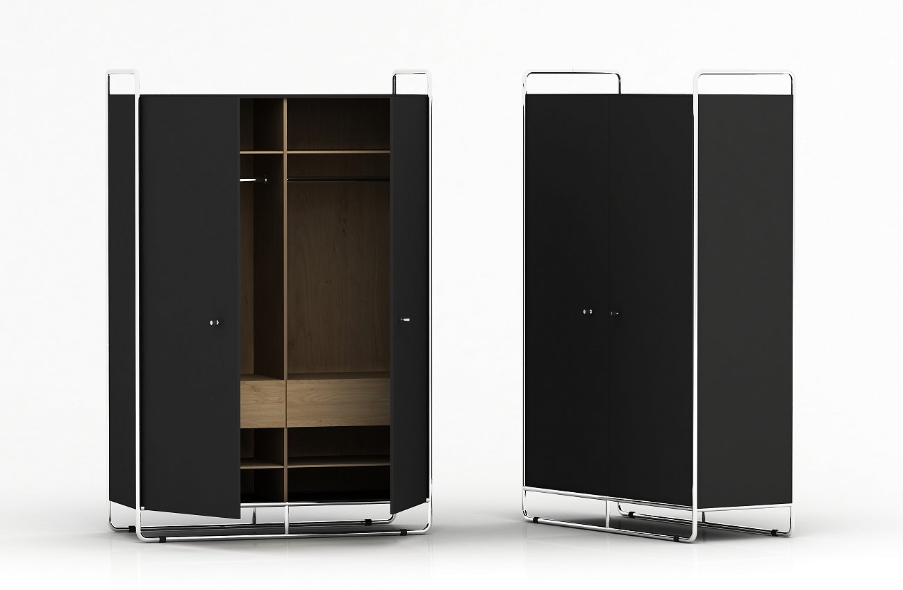 Шкаф двухдверный на металлических ножках светло-серый Bauhaus WOODI  00-3966114 Серый  - Вид №5