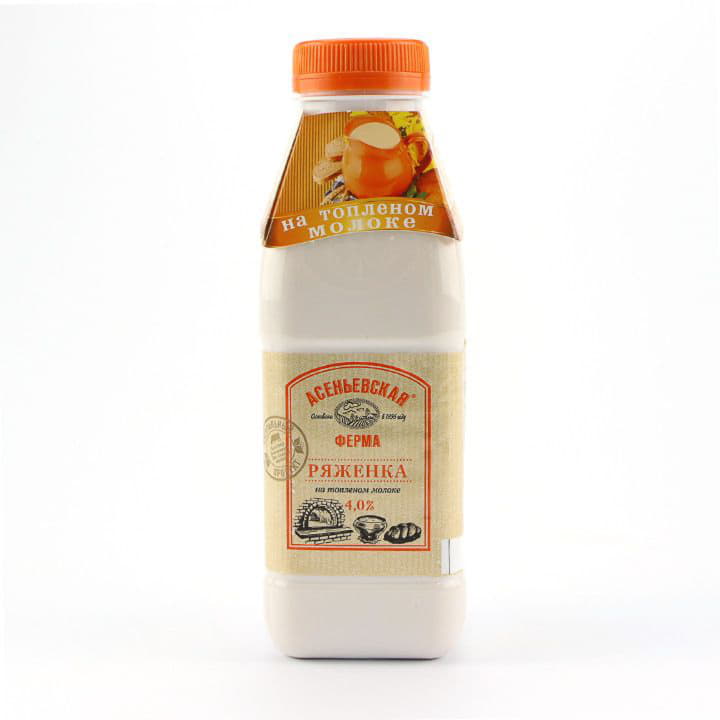 Ряженка Асеньевская ферма 4% БЗМЖ 450 г Santreyd 2205