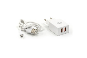 17858521 Сетевое зарядное устройство 2хUSB-А, 2.4А + кабель AM-microBM, 1 м, белый, 23750-U20EUMW BYZ