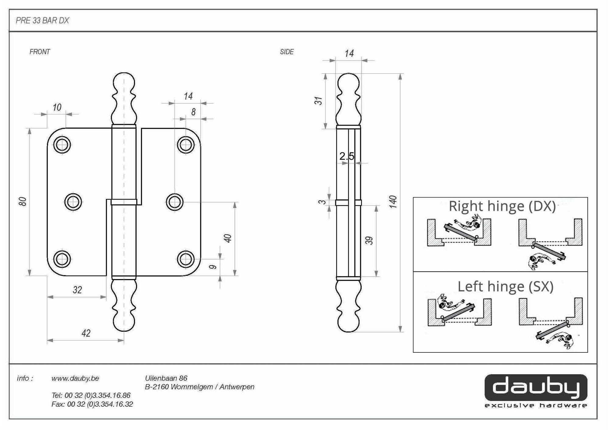 Dauby Петля металлическая для дверей Pure® 9228 - Вид №1