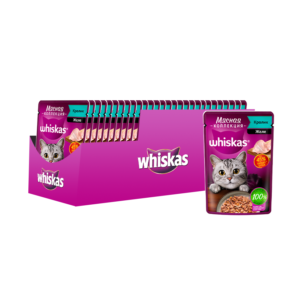 ПР0059383*28 Корм для кошек Meaty кролик пауч 75г (упаковка - 28 шт) WHISKAS 
