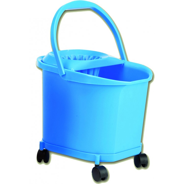 23610 DENOX Ведро пластиковое обьем 16 л. на колесах с отжимом для мопа Синий 