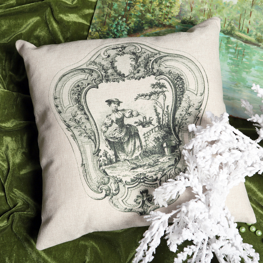 2719145 Декоративная подушка «Туаль де Жуи», сюжет 1, антик грин Object Desire  - Вид №1