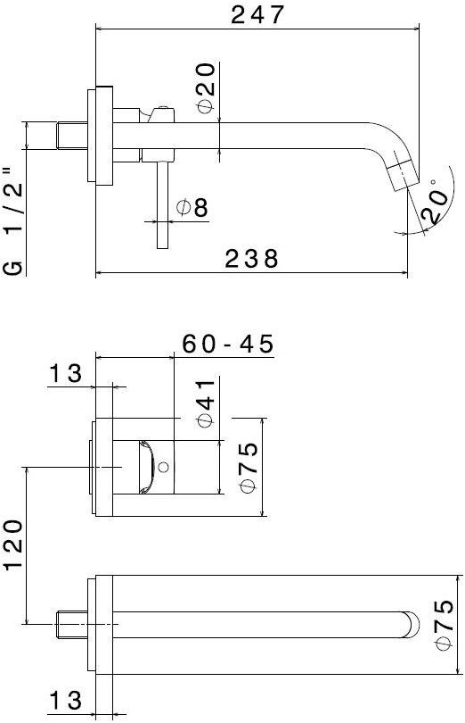 newform Смеситель для раковины настенный, однорычажный, сливной Xt 4230e - Вид №6