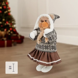 Фигурка декоративная «Мишка в свитере», 55 см, пластик, цвет серебристый