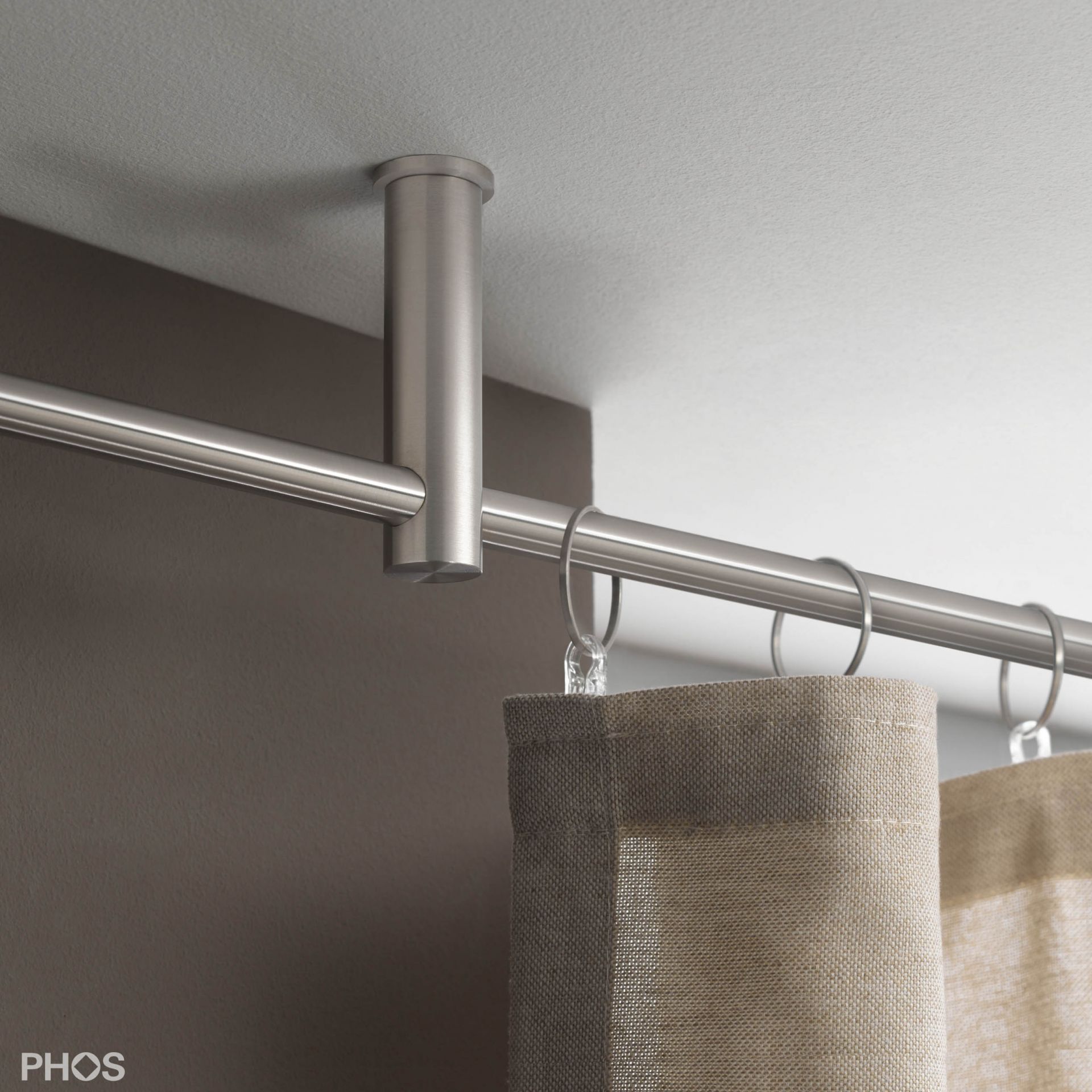 VS20-80-2600-D Комплект карнизов: 260 см с 2 держателями и 1 держателем для карниза в качестве центральной опоры (небольшое расстояние до потолка) PHOS  - Вид №1