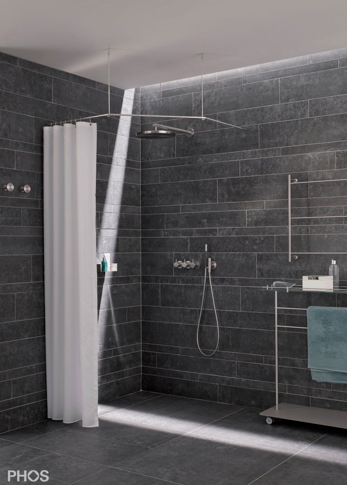 DSFE1050 Пятиугольный карниз для душевой занавески, 105 x 105 см, для привинчивания PHOS  - Вид №1