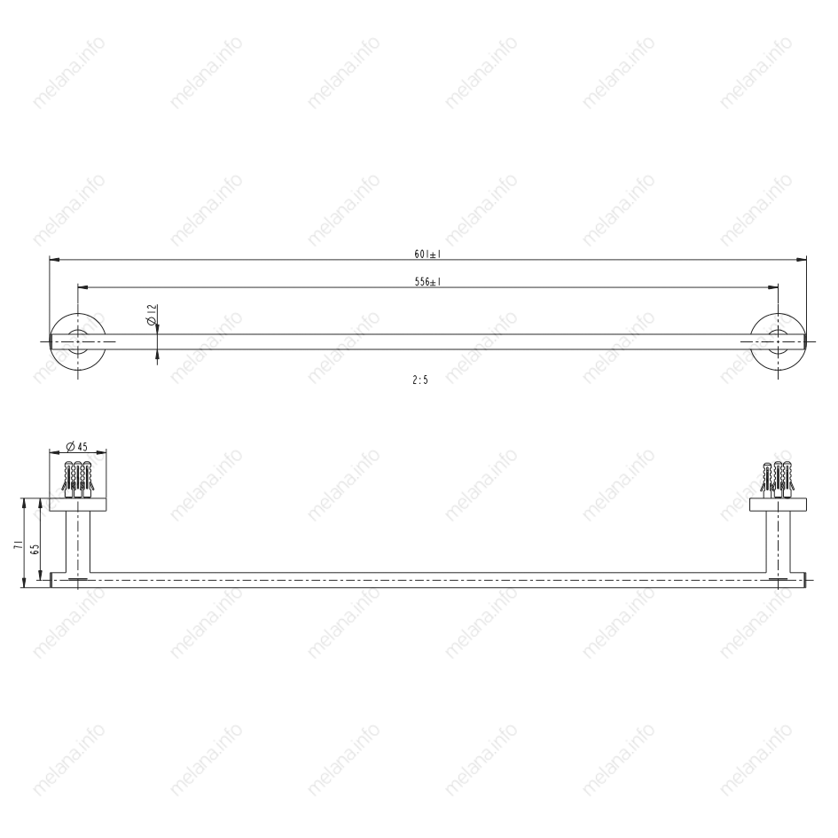 Штанга для полотенец MELANA сатин хром MLN-861001 861 серия - Вид №1