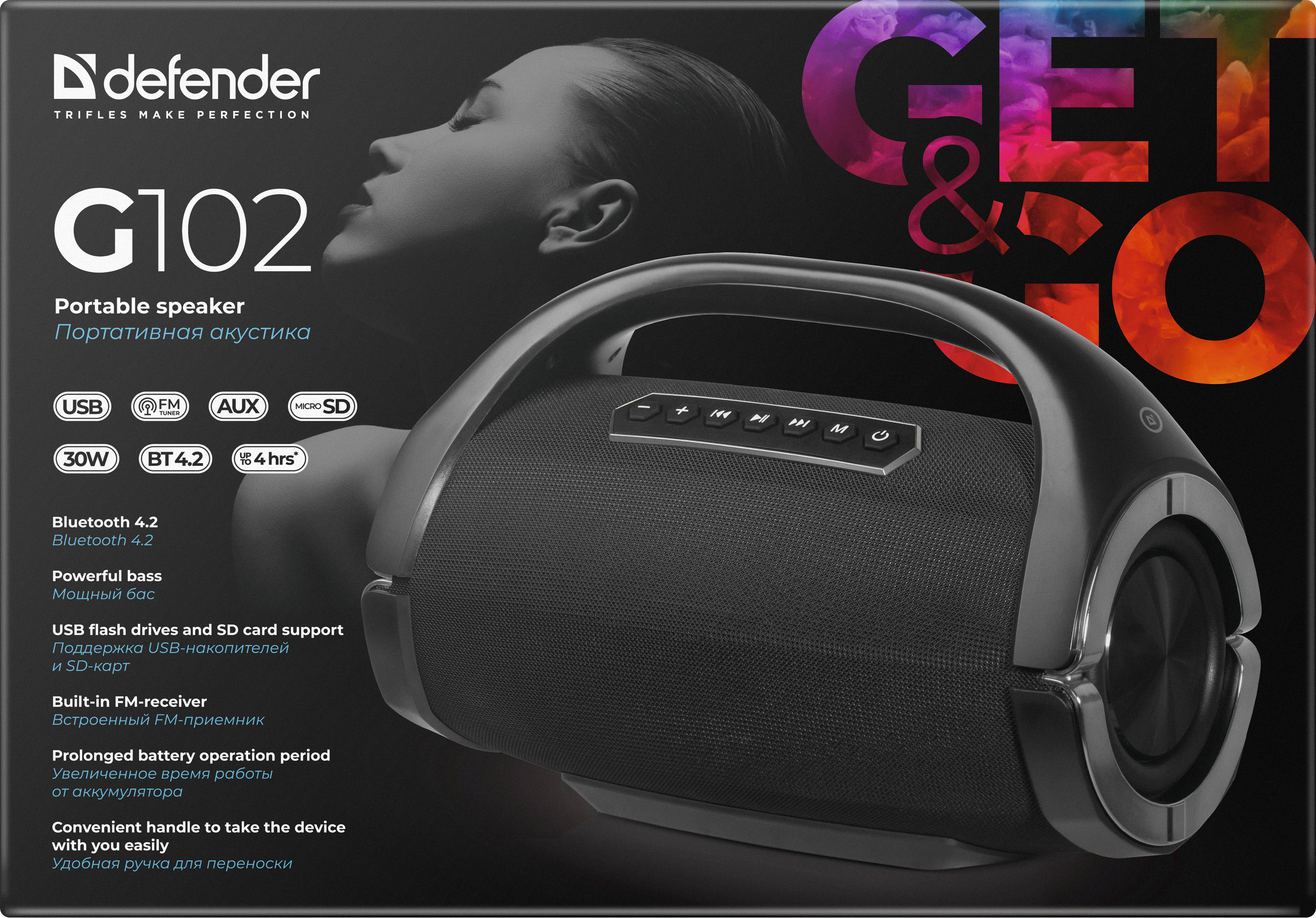 65690 портативная акустика g102 bluetooth,30вт, fm/microsd/usb Defender Santreyd  - Вид №4