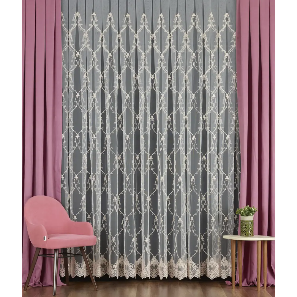 Тюль с вышивкой Корд сетка 290 см цвет розовый ELIT HOME STLM-2078625 - Вид №2