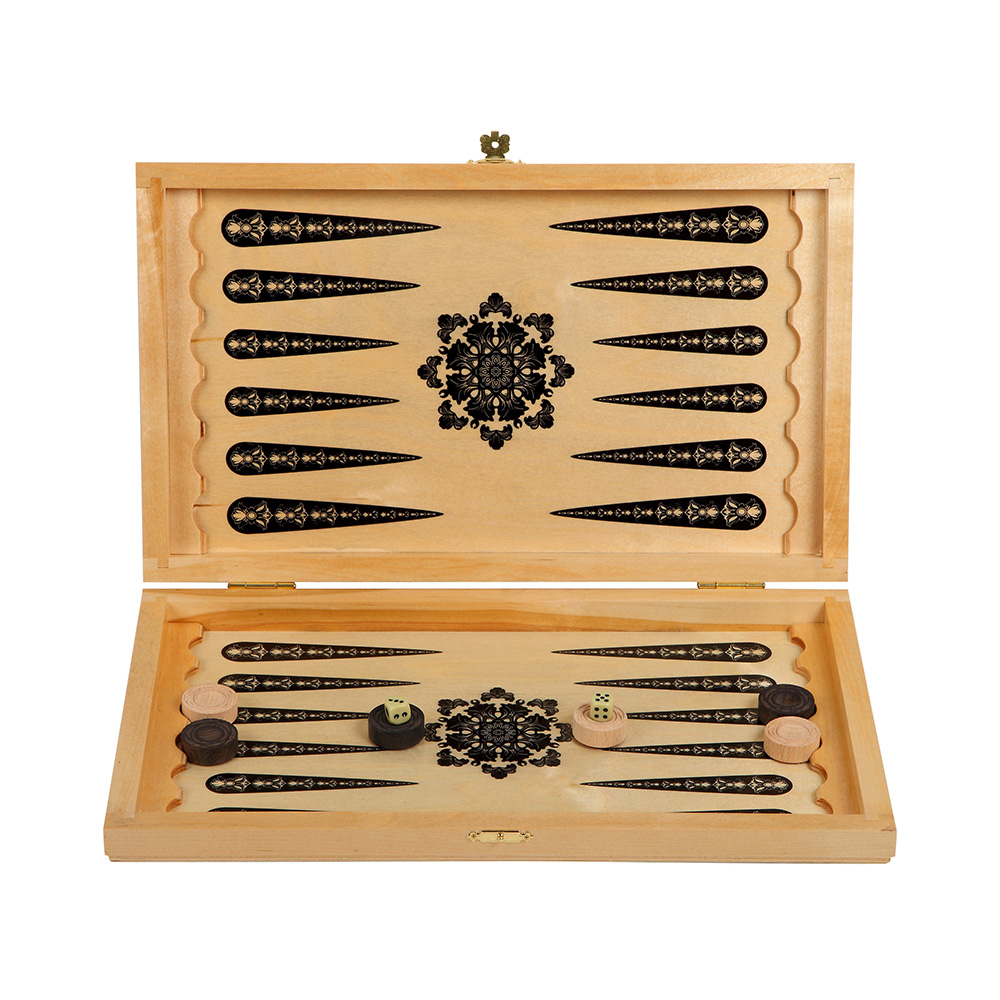 1341 Игра настольная Нарды "Дамские" светлые. 39х23см. Двухсторонний орнамент. Ладья 