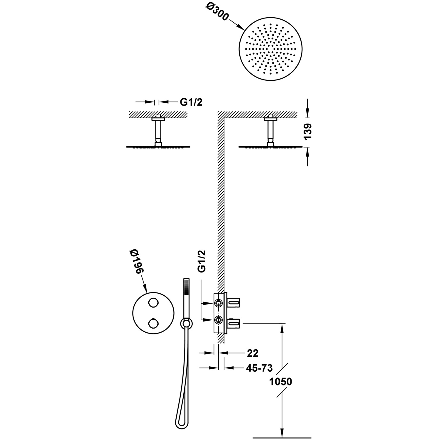 Комплект 2-ходовых скрытых термостатических кранов Therm-box Therm-box для душа-26225003 TRES Thermostatic - Вид №1