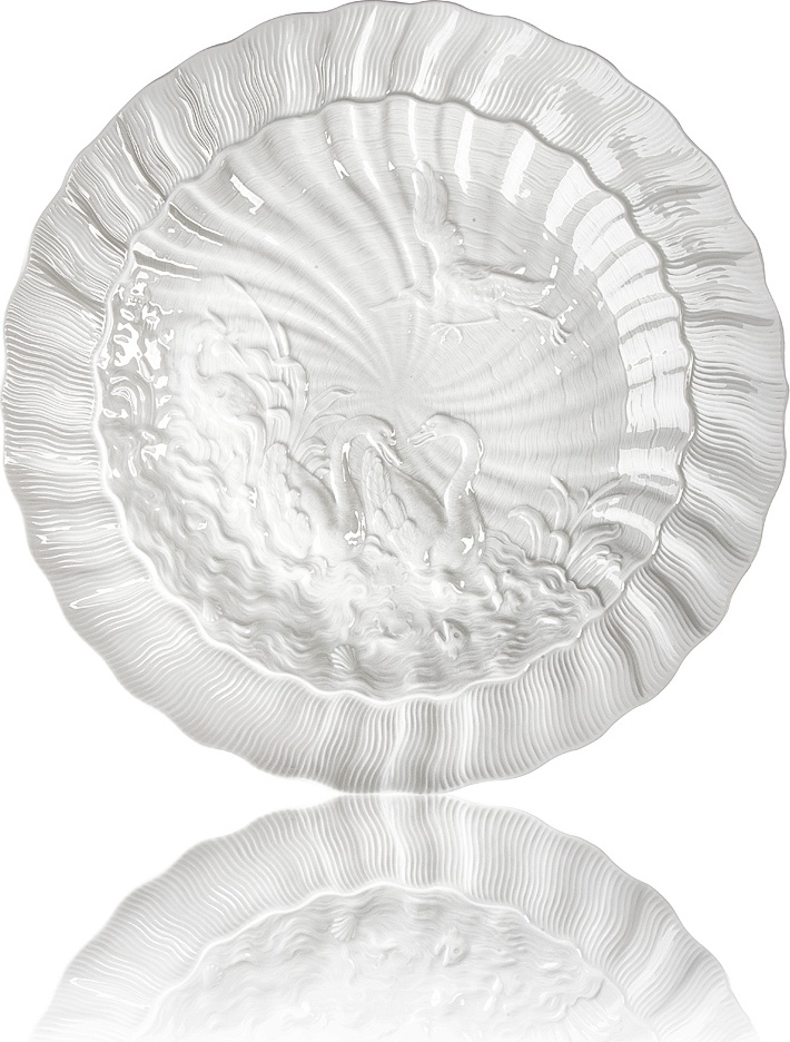 84087 Meissen Блюдо круглое 38,5см "Лебединый сервиз" (белый рельеф) Фарфор 